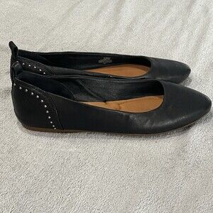 Lucky Brand Women’s Cayna Black Leather Studded Ballet Flat Pointed Toe 9